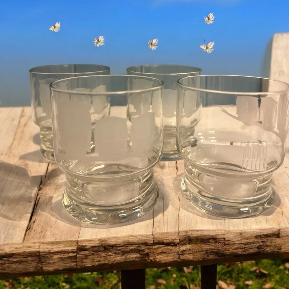 4 Vtg MCM Bonwit Teller Etched‎ Frosted Owls Old Fashioned Tumbler 10 oz Glasses
